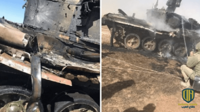 دبابة “T-90” روسية أصيبت بصاروخ بالخطأ أثناء تدريبات عسكرية